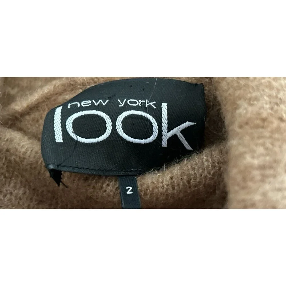 New York LOOK Mohair Wool Sweater Turtleneck Beige Size 2